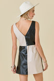 PU Leather Colorblock Mini Dress - Greige Goods