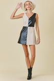 PU Leather Colorblock Mini Dress - Greige Goods