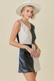PU Leather Colorblock Mini Dress - Greige Goods