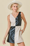 PU Leather Colorblock Mini Dress - Greige Goods