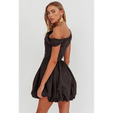 One Shoulder Bubble Mini Dress - Greige Goods