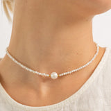 White Thin Pearl Necklace - Greige Goods