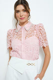 Pearl Embellished Lace Blouse - Greige Goods