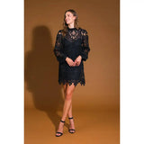 Woven Lace LS Mini Dress - Greige Goods
