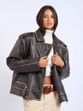 Washed Oversized Leather Jacket - Greige Goods