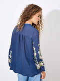 Paisley Embroidered Bell Sleeve Blouse - Greige Goods