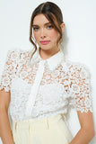Pearl Embellished Lace Blouse - Greige Goods