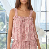 Paisley Print Ruffled Pajama Set - Greige Goods