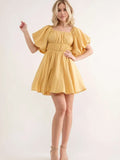 Puff Sleeve Mini Dress - Greige Goods