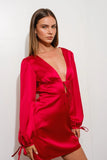 Plunge Neck Satin Mini - Greige Goods