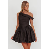 One Shoulder Bubble Mini Dress - Greige Goods