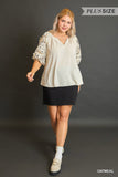 Curvy Girl Lace Sleeve Top - Greige Goods