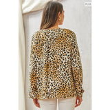 Plus Leopard Embroidery Top - Greige Goods
