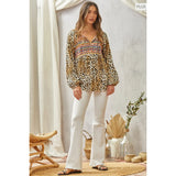 Plus Leopard Embroidery Top - Greige Goods