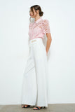 Pearl Embellished Lace Blouse - Greige Goods