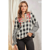 Plus Plaid Embroidery Top - Greige Goods
