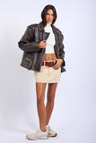 Washed Oversized Leather Jacket - Greige Goods