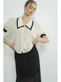 Contrast Collar Blouse - Greige Goods