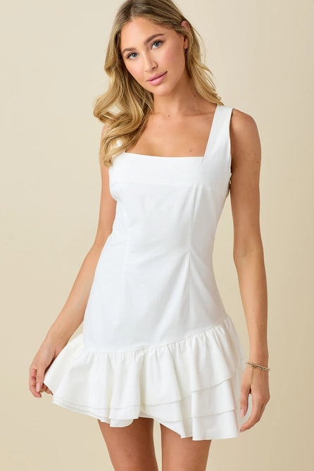 Ruffle Hem Square Neck Mini
