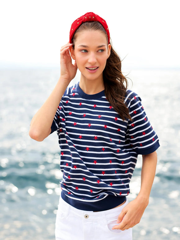 Stripes Lightweight Short Sleeve Sweatshirt - Greige Goods