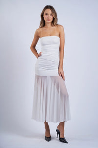 See-Through Ruched Tube Midi - Greige Goods