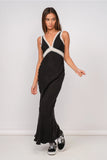 Lace On Plunging V-Neck Maxi Dress - Greige Goods