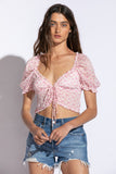 Floral Short Puff Sleeve Crop Top - Greige Goods
