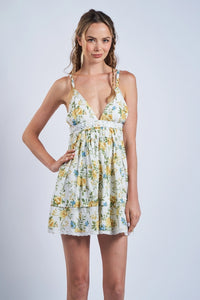 Romance Floral Swing Mini Dress - Greige Goods
