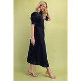 Ruffled Collar Midi Dress - Greige Goods