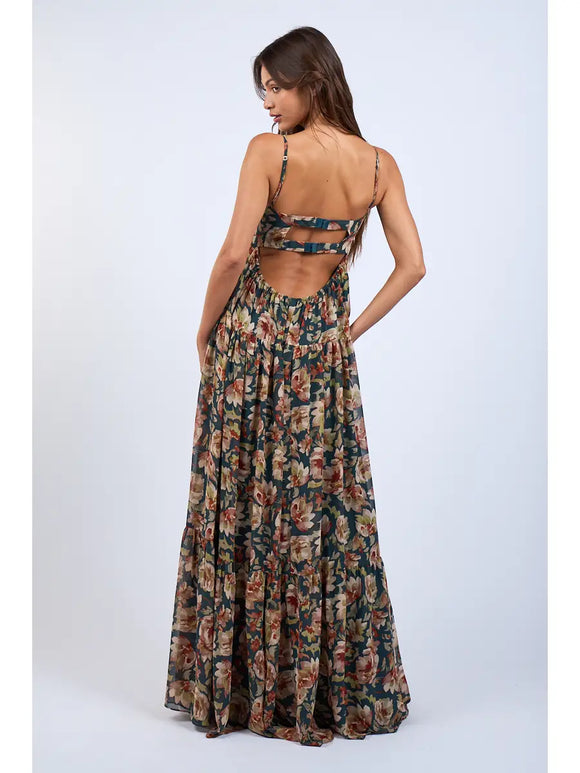Floral Open Back Maxi Dress - Greige Goods