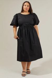 Curvy Girl Poplin Puff Sleeve Midi - Greige Goods