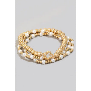 Clover Charm & Pearl Beaded Bracelet Set - Greige Goods