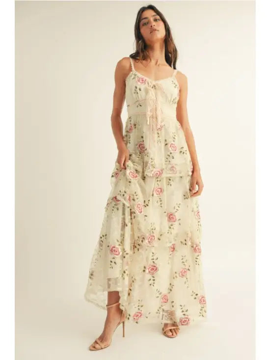 Embroidered Lace Midi Dress - Greige Goods