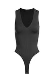 V-Plunge Ribbed Bodysuit - Greige Goods