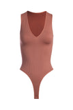 V-Plunge Ribbed Bodysuit - Greige Goods