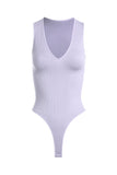 V-Plunge Ribbed Bodysuit - Greige Goods