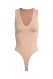 V-Plunge Ribbed Bodysuit - Greige Goods