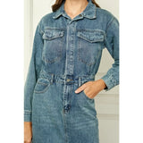 Denim Long Sleeve Trucker Dress - Greige Goods