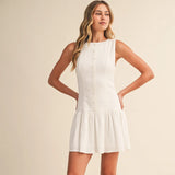 Linen Sleeveless Drop Waist Mini Dress - Greige Goods