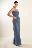 Sweetheart Neckline Denim Jumpsuit - Greige Goods