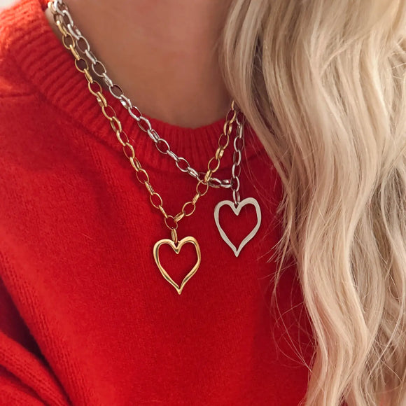 Large Open Heart Necklace Silver - Greige Goods