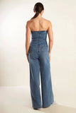 Sweetheart Neckline Denim Jumpsuit - Greige Goods