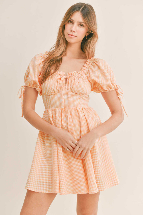 Plaid Puff Sleeve Mini - Greige Goods