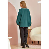 Plus V-Neck Button Up Blouse - Greige Goods