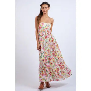 Floral Open Back Tie Maxi Dress - Greige Goods