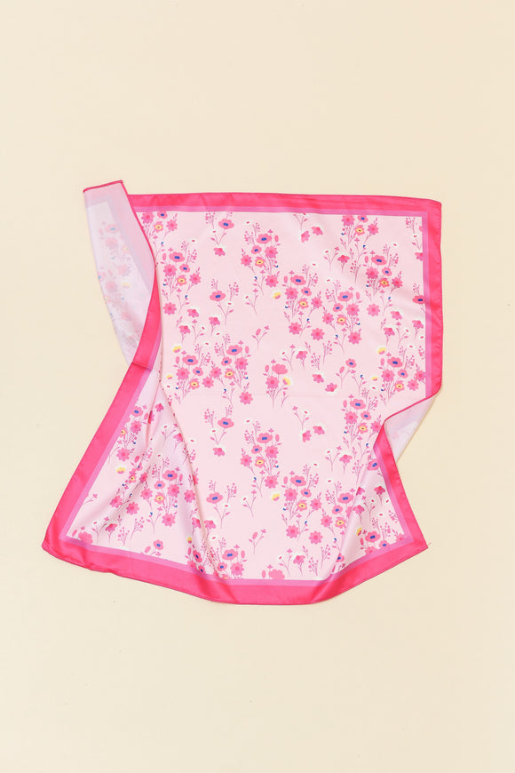 Petite Flower Print Silk Bandana - Greige Goods