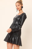 Pleather Square Neck Mini Dress - Greige Goods