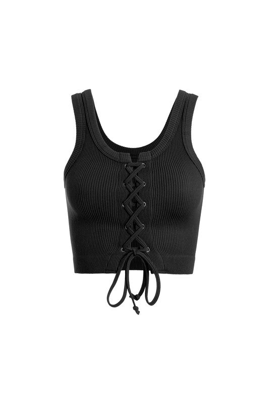 Scoop Neck Rib Tie Tank - Greige Goods