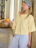 Button Front Short Sleeve Knit Cardigan - Greige Goods