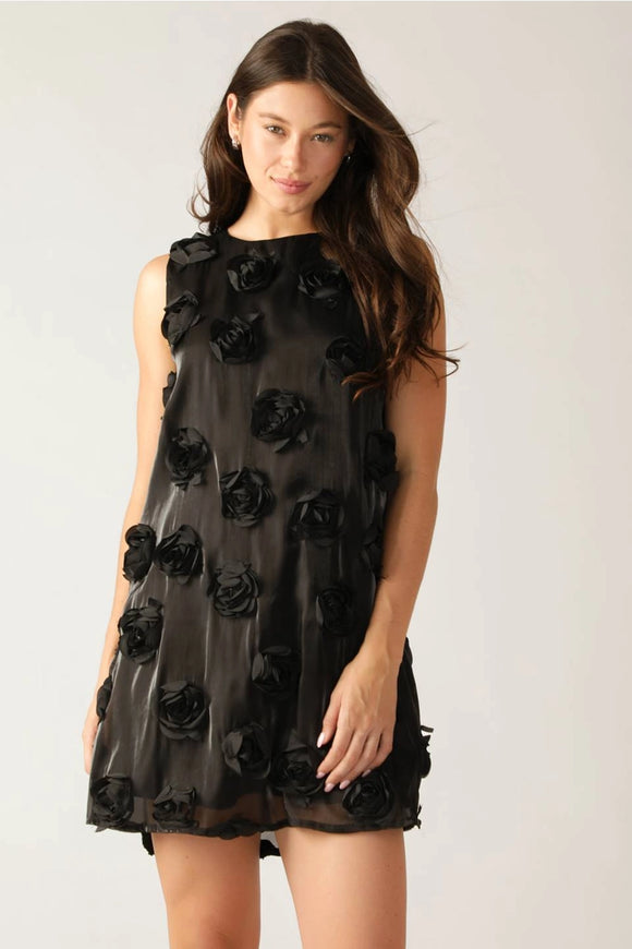 A Rosette Applique Mini Dress - Greige Goods